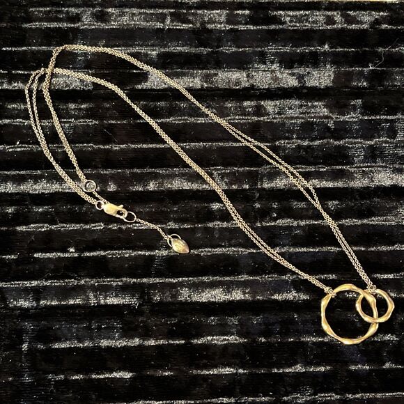 Dainty Gold Plated Vermeil .925 Sterling Molten Interlocking Hexagons Necklace - Picture 1 of 5